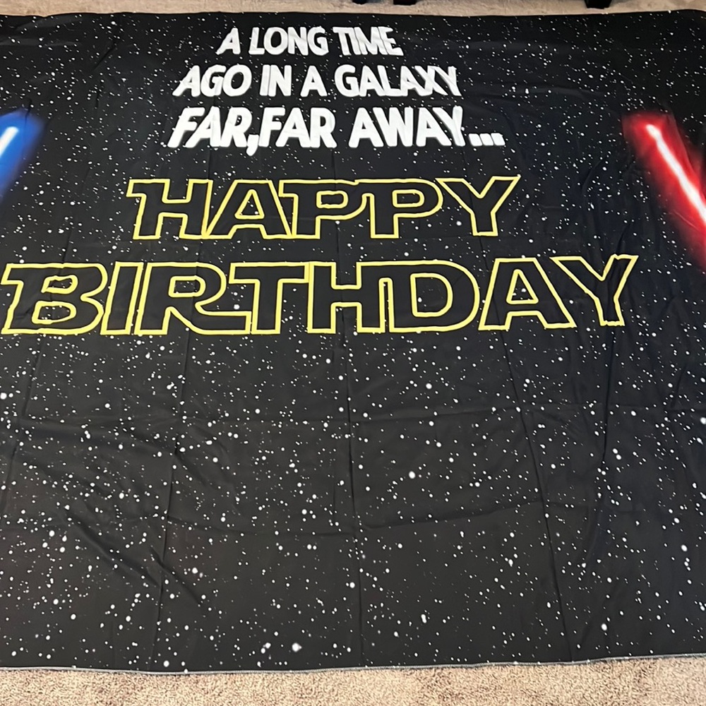 Huge Star Wars Backdrop Happy Birthday Light Sabers Space Decorations